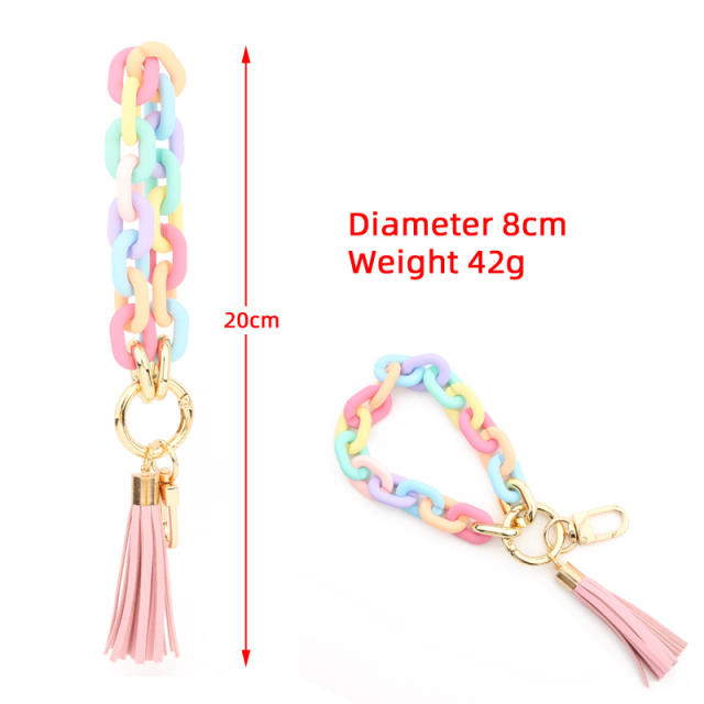 Chain link Bracelet PU leather tassel keychain