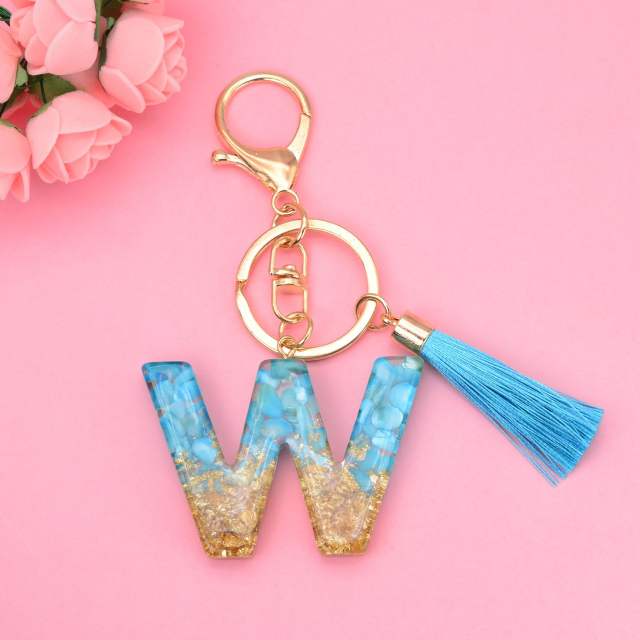 Blue tassel inital letter keychain