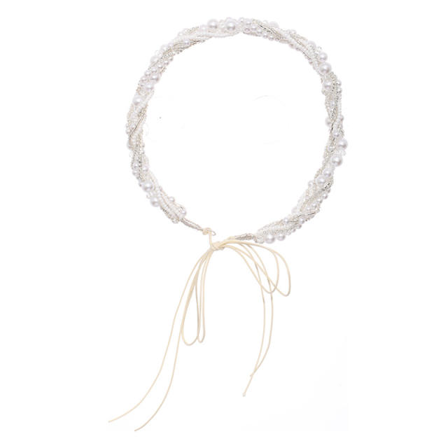 Pearl beads bridal braided headband