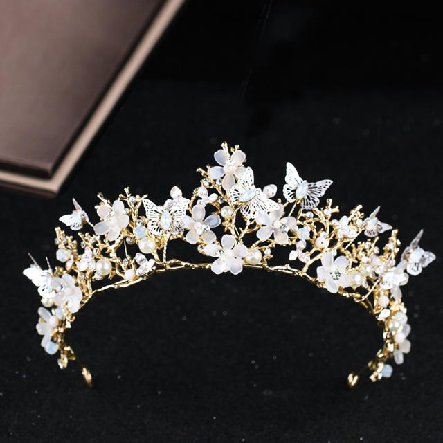 Gold color crystal beads bridal headband