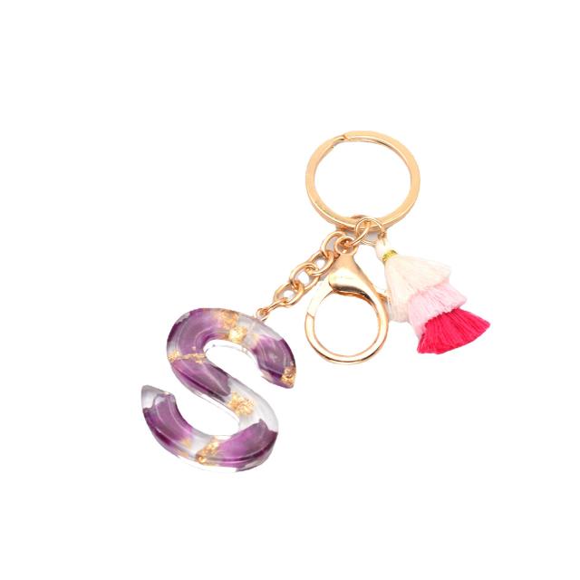 Purple rose three colors tassel inital letter keychain