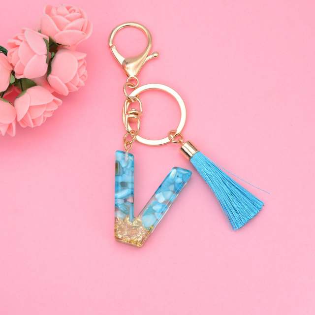 Blue tassel inital letter keychain