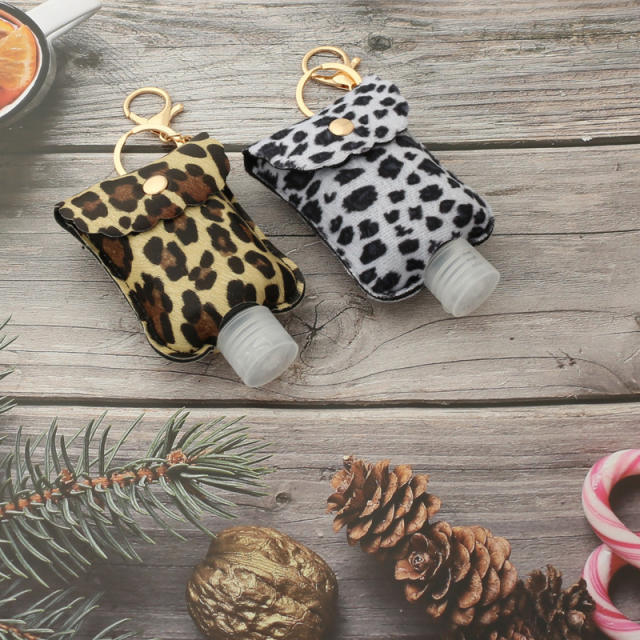 Leopard PU leather empty bottle cover keychain