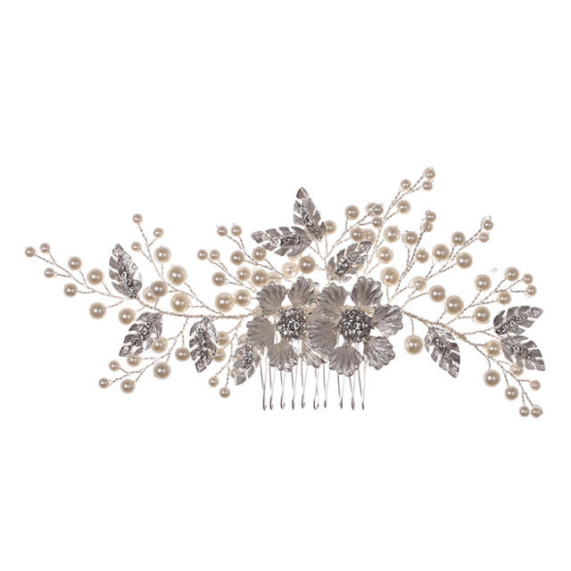Pearl beaded flower bridal hair side combs