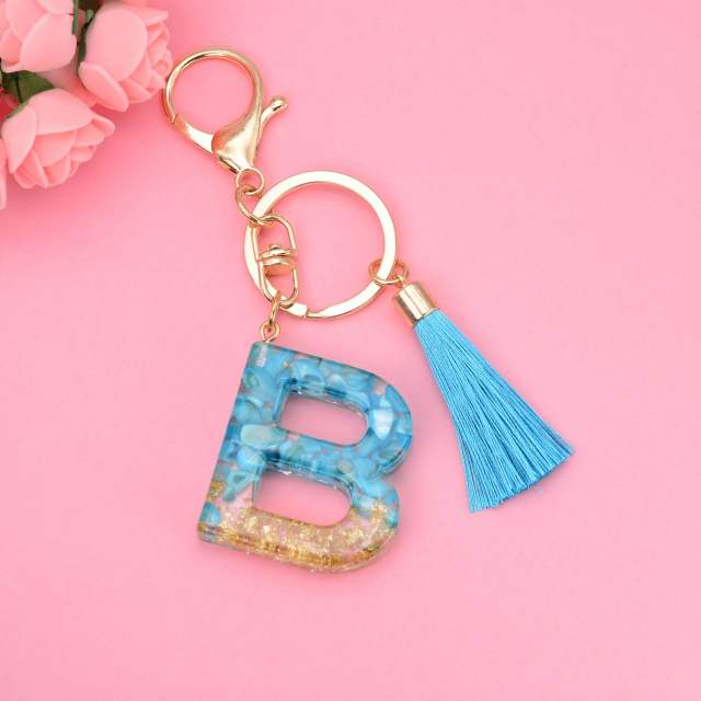 Blue tassel inital letter keychain