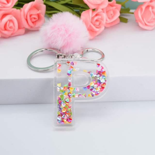Colorful sequins hairball inital letter keychain