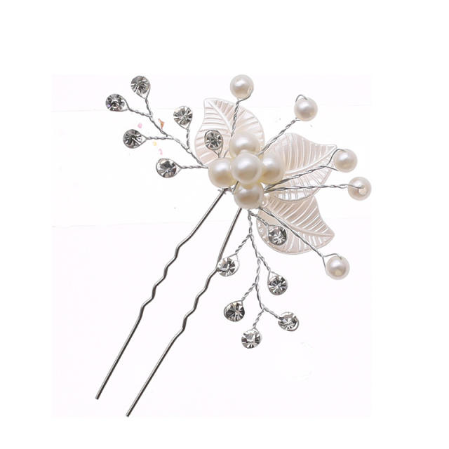 Handmade pearl leaves bridal hairpins