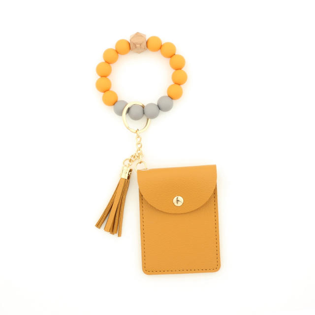 PU leather bracelet tassel card holder keychain