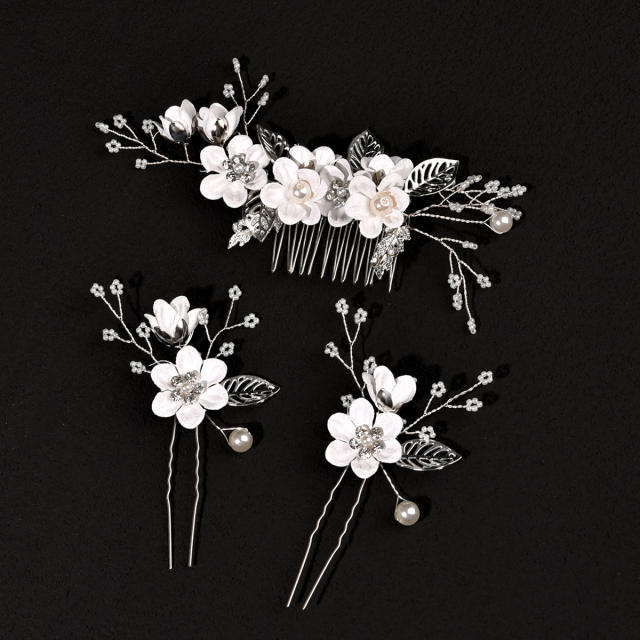 Japanese and Korean Bridal Pearl flower hair comb set