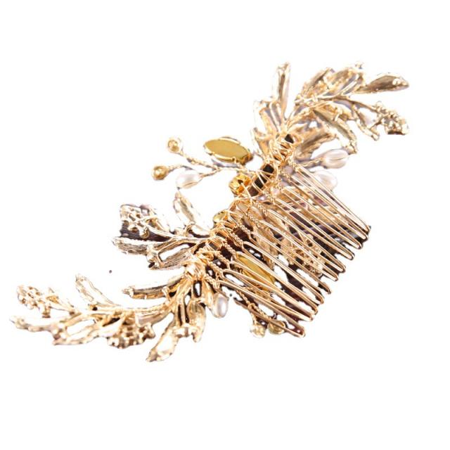 Rhinestone leaf bridal hair comb