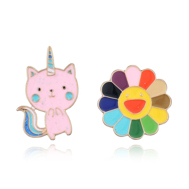 Enamel cartoon flower cat brooch pin for kids