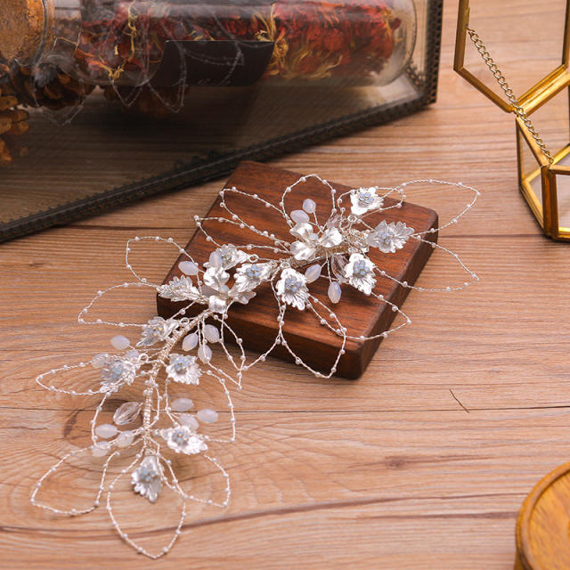 Crystal beads hollow leaf wedding hair clips