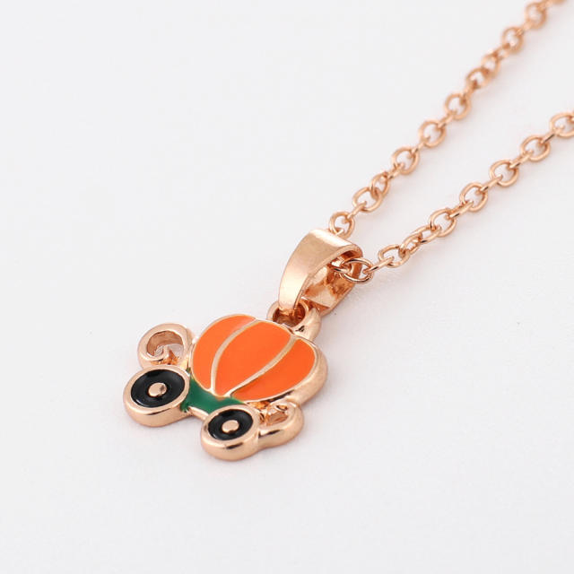 children's pumpkin car replaceable  pendant necklace set