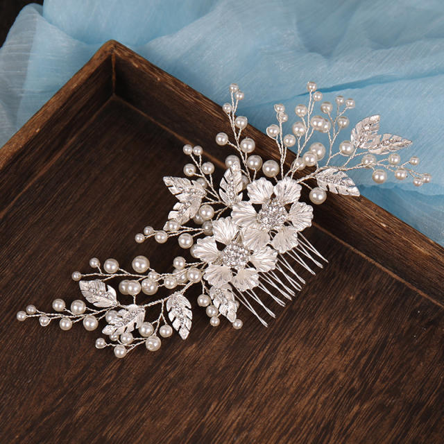Pearl beaded flower bridal hair side combs