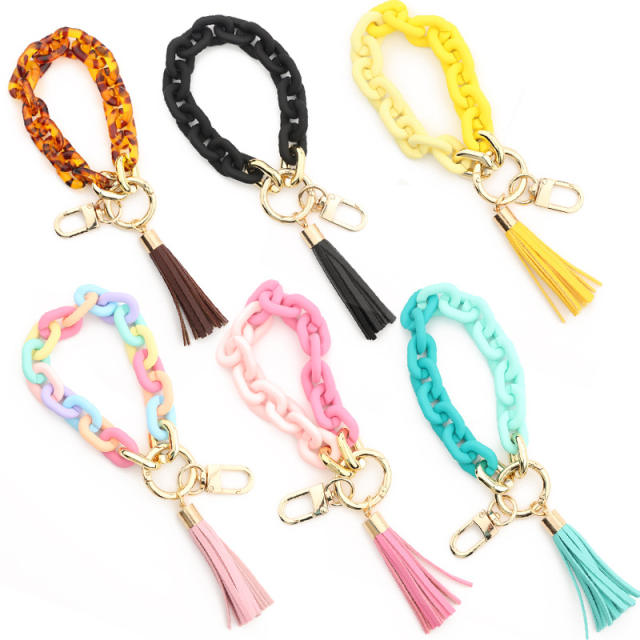 Chain link Bracelet PU leather tassel keychain