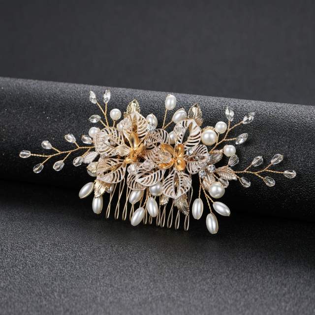 Fashion double flower pearl hair comb