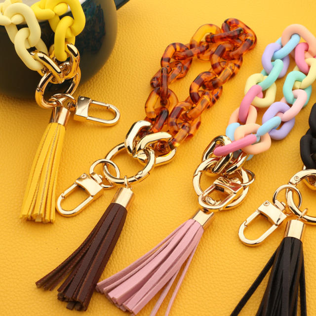 Chain link Bracelet PU leather tassel keychain