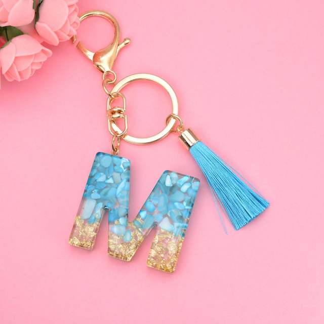 Blue tassel inital letter keychain