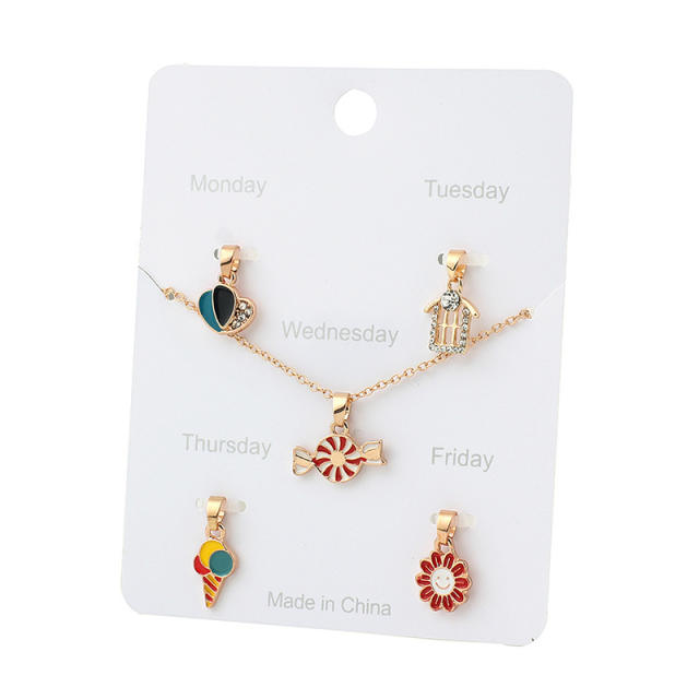 Personality candy pendant weekly necklace set for kids