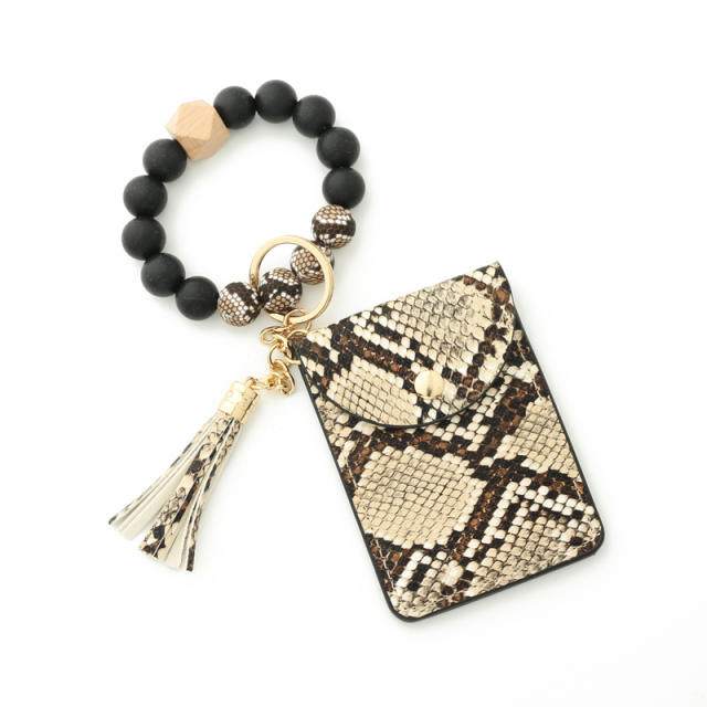 PU leather bracelet tassel card holder keychain