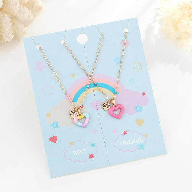 Cartoon color hollow heart BFF necklace set for kids