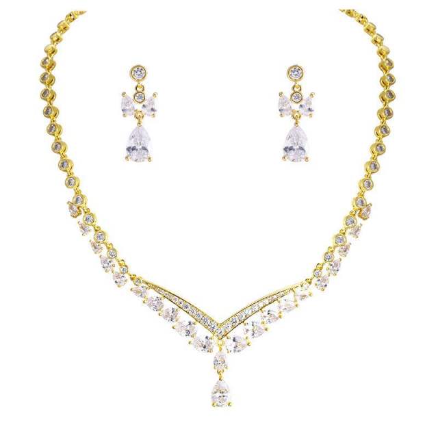 Luxury cubic zircon pearl wedding jewelry set