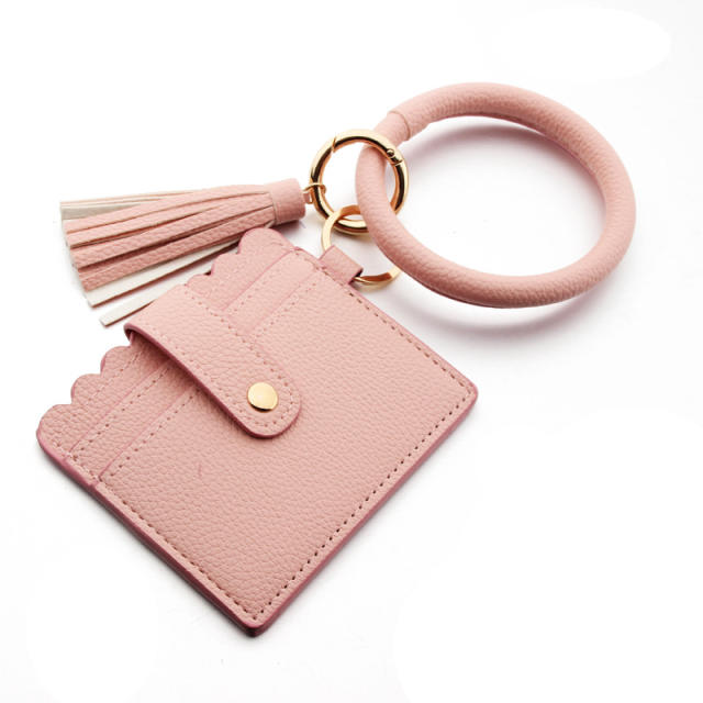 PU tassel bracelet card holder keychain