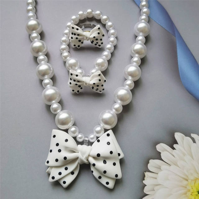 Polka dots bow beaded jewelry set for kids