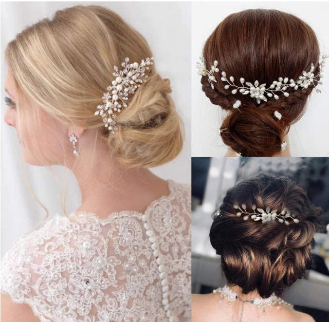 Fashion pearl diamond bridal hair comb 3-piece set