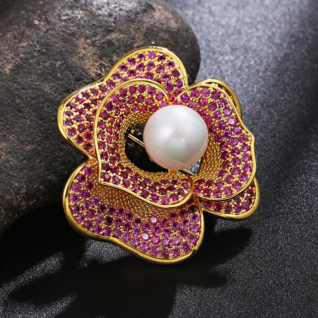 Luxury colored cz rose brooch