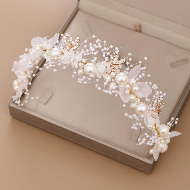 Pearl flower handmade bridal headband