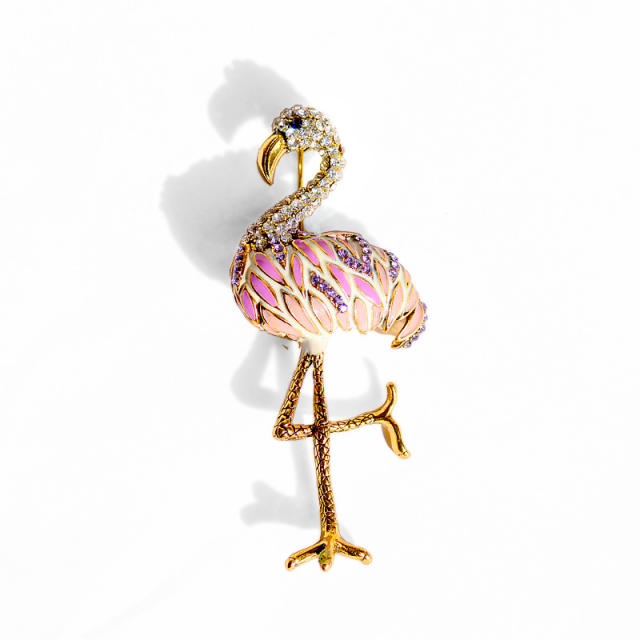 Colorful diamond flamingo brooch