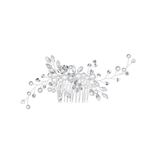 Pearl crystal beaded flower bridal hair combs