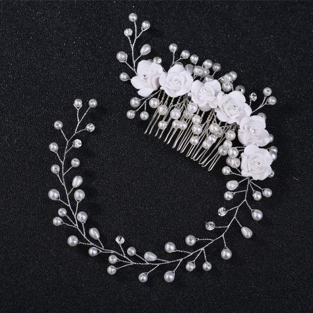 Korean bridal handmade pearl flower hair comb