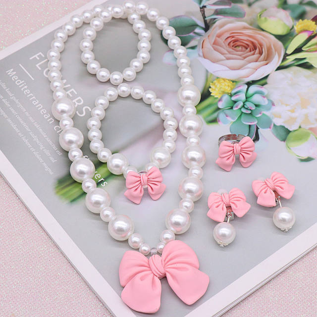 Cute bow faux pearl children jewelry set