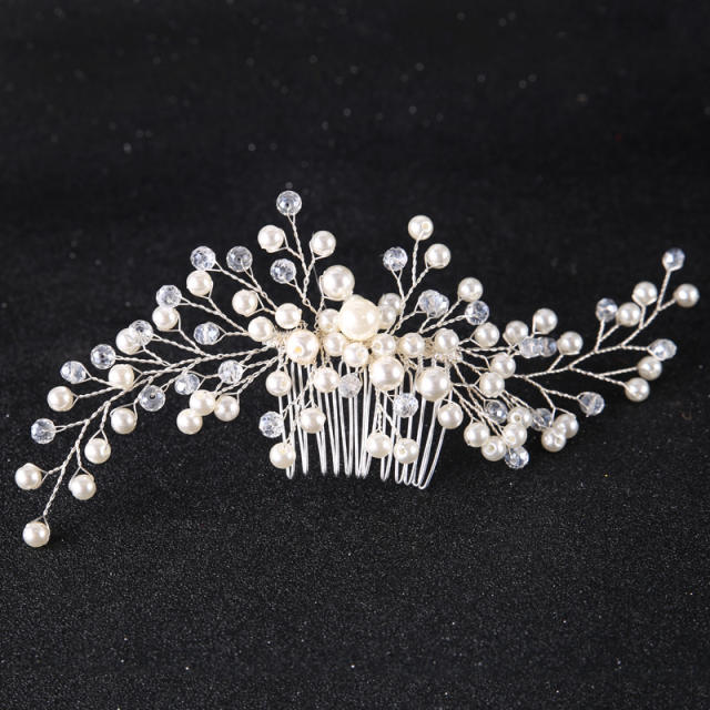 Handmade pearl crystal beads bridal hair combs