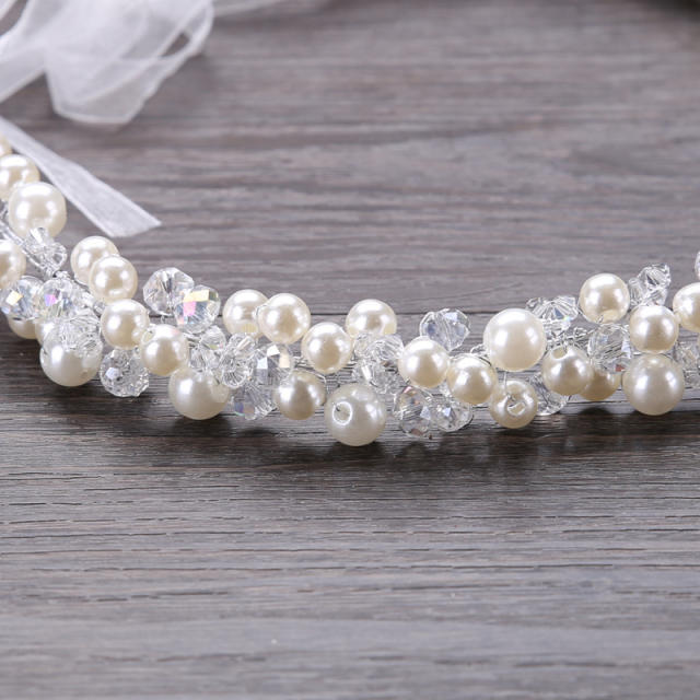 Pearl cyrstal beaded bridal headband