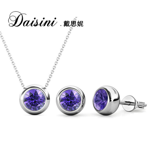 S925 crystal birthstone necklace set