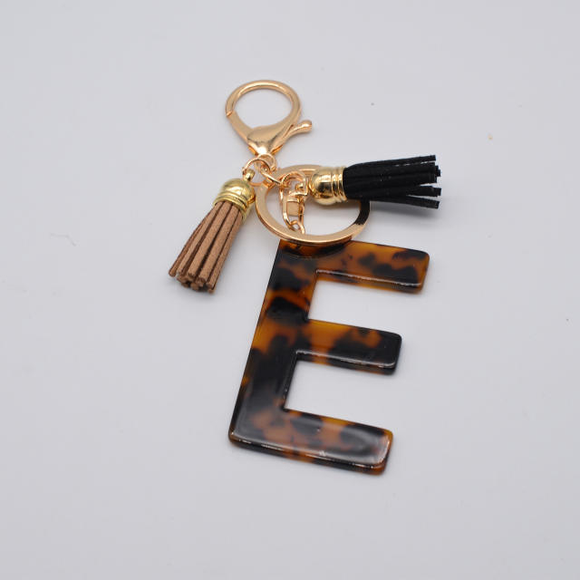 Simple tassel leopard inital letter keychain