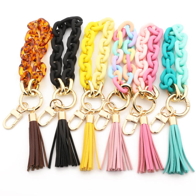 Chain link Bracelet PU leather tassel keychain