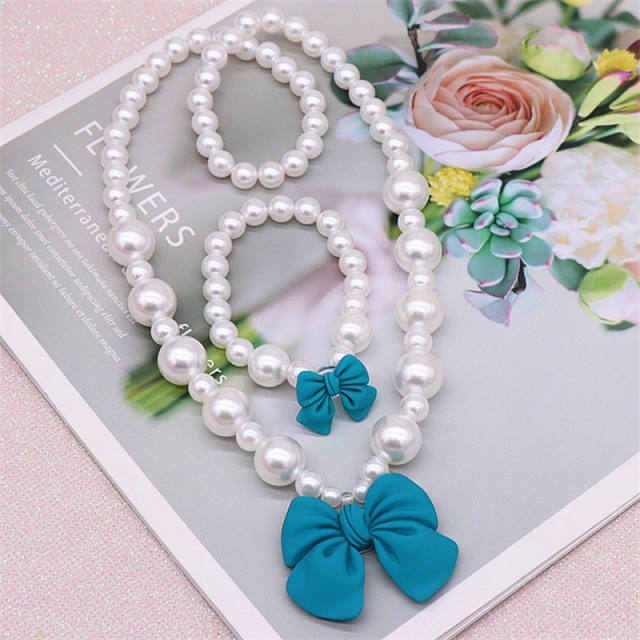 Cute bow faux pearl children jewelry set