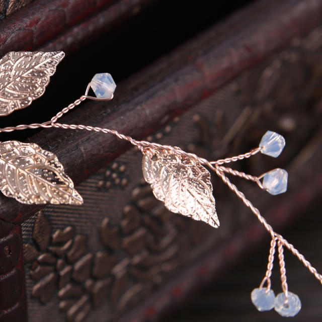 Metal leaf crystal beads hair vines