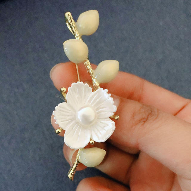 Vintage pearl plum bossom brooch