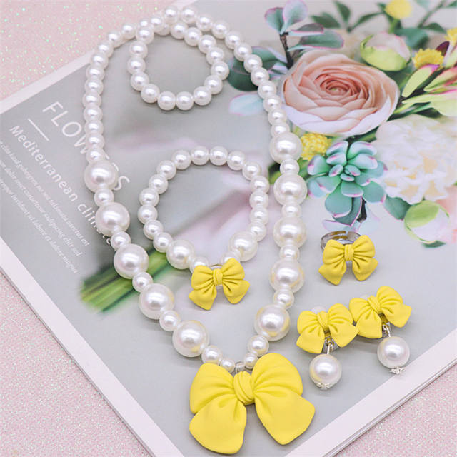 Cute bow faux pearl children jewelry set