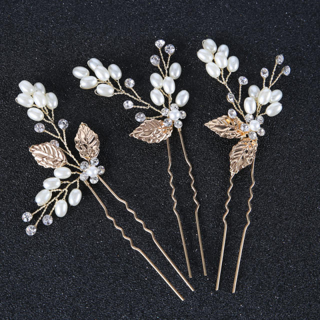 Handmade pearl bead leaf bridal hair bands