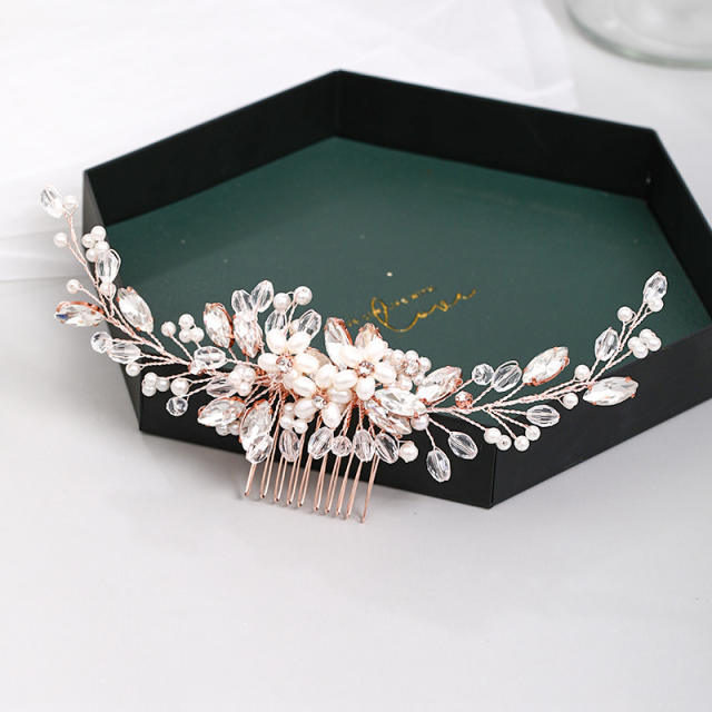 Elegant pearl crystal beads hair combs