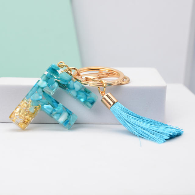 Blue tassel inital letter keychain