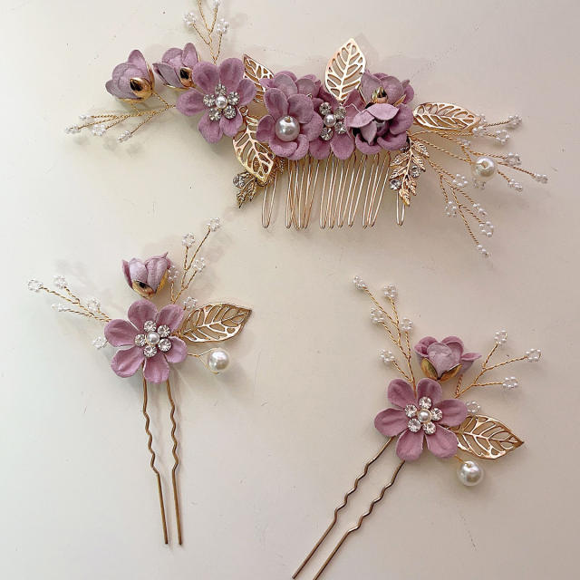 Japanese and Korean Bridal Pearl flower hair comb set