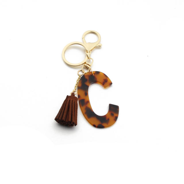 Leopard Bracelet PU leather tassel letter keychain