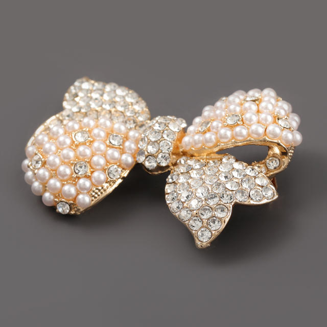 Diamond and pearl bow brooch